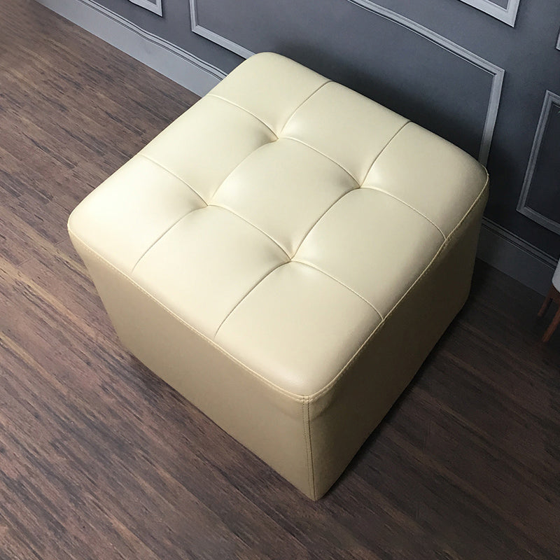 Mid-Century Modern Pouf Ottoman Genuine Leather Upholstered Tufted Square Ottoman