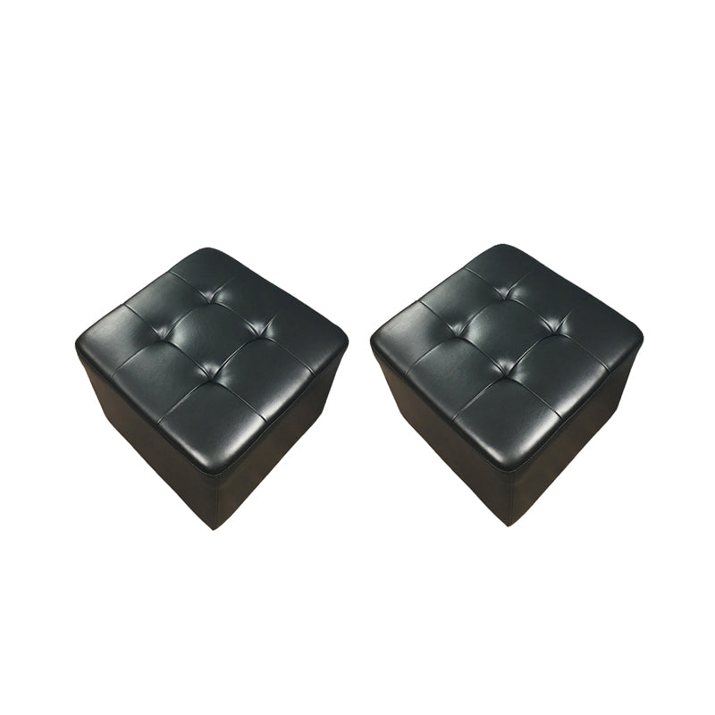 Mid-Century Modern Pouf Ottoman Genuine Leather Upholstered Tufted Square Ottoman