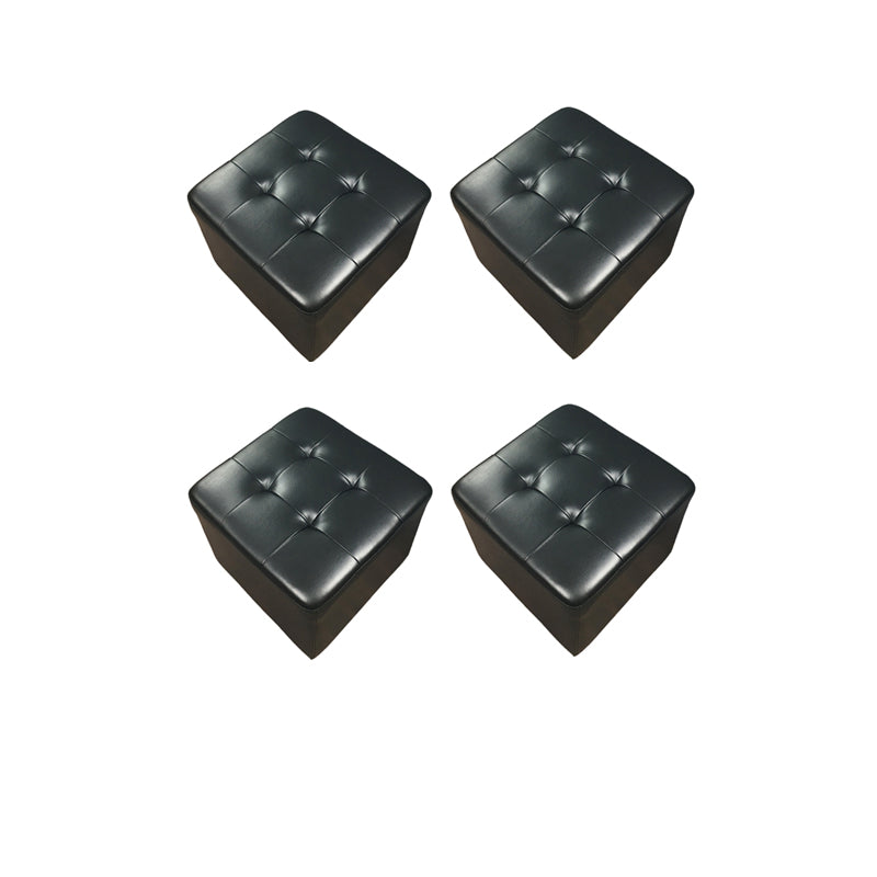 Mid-Century Modern Pouf Ottoman Genuine Leather Upholstered Tufted Square Ottoman