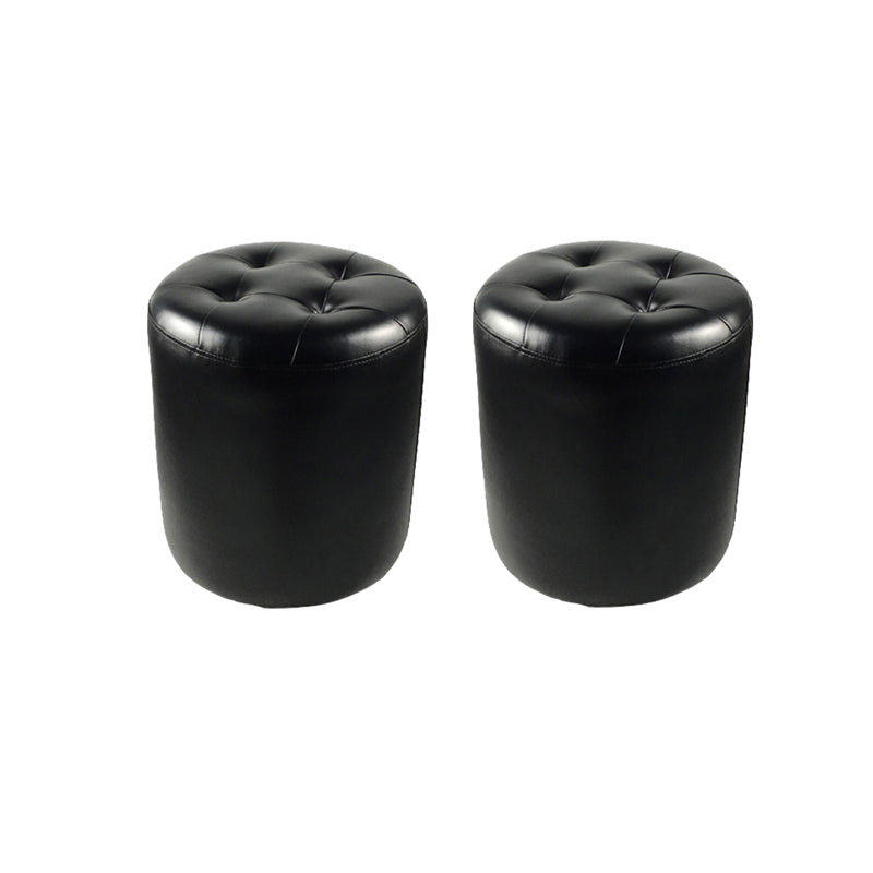 Mid-Century Modern Pouf Ottoman Genuine Leather Upholstered Tufted Square Ottoman