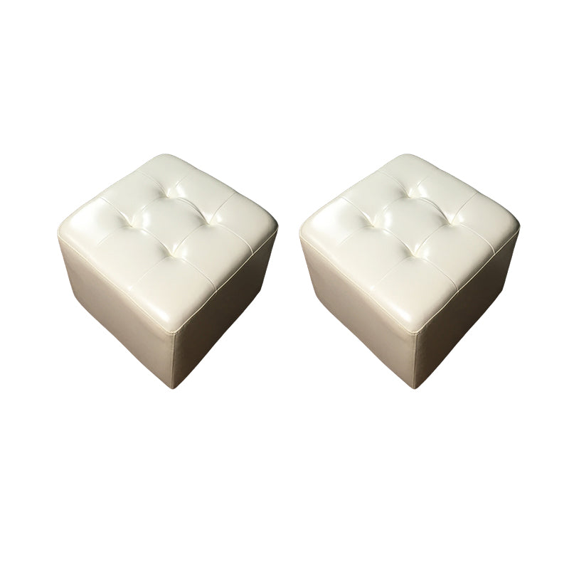 Mid-Century Modern Pouf Ottoman Genuine Leather Upholstered Tufted Square Ottoman