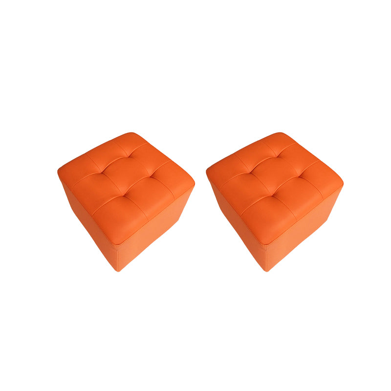 Mid-Century Modern Pouf Ottoman Genuine Leather Upholstered Tufted Square Ottoman