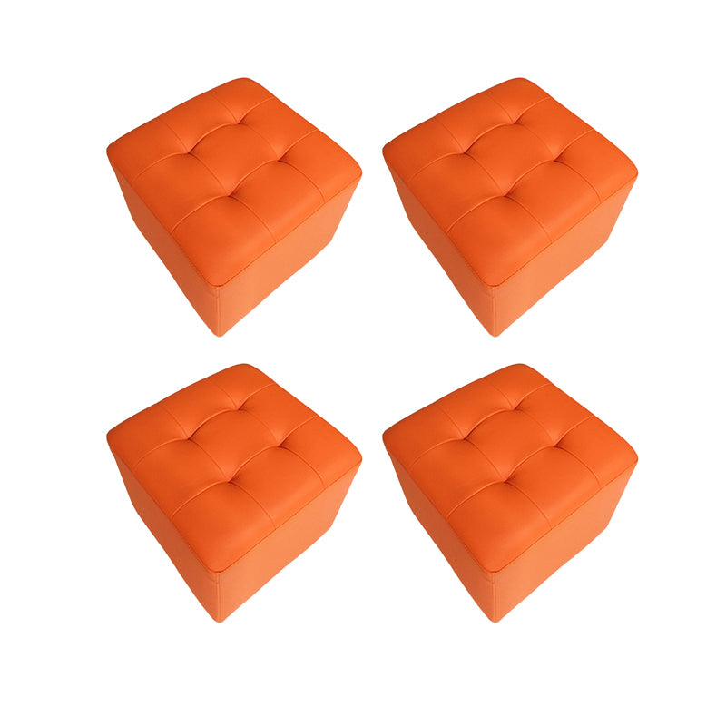 Mid-Century Modern Pouf Ottoman Genuine Leather Upholstered Tufted Square Ottoman