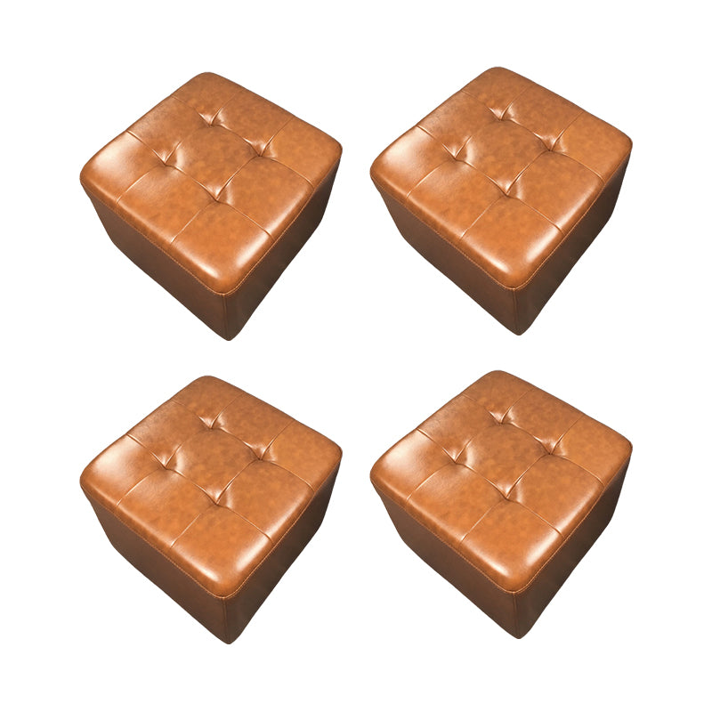 Mid-Century Modern Pouf Ottoman Genuine Leather Upholstered Tufted Square Ottoman