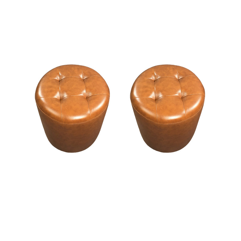 Mid-Century Modern Pouf Ottoman Genuine Leather Upholstered Tufted Square Ottoman