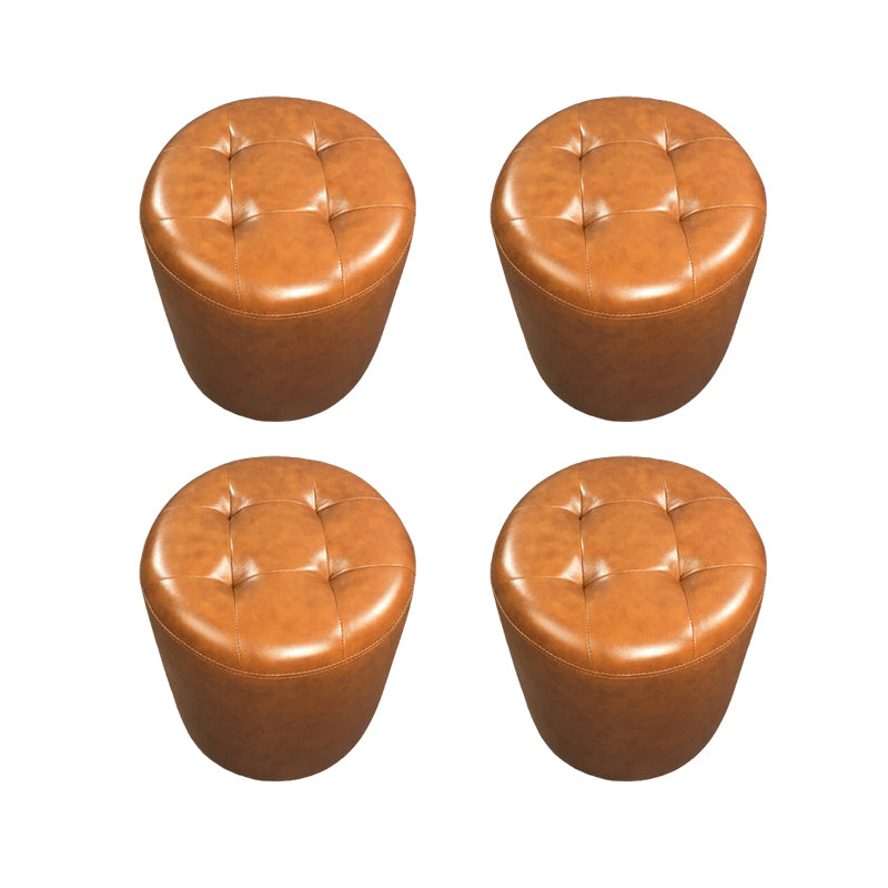 Mid-Century Modern Pouf Ottoman Genuine Leather Upholstered Tufted Square Ottoman