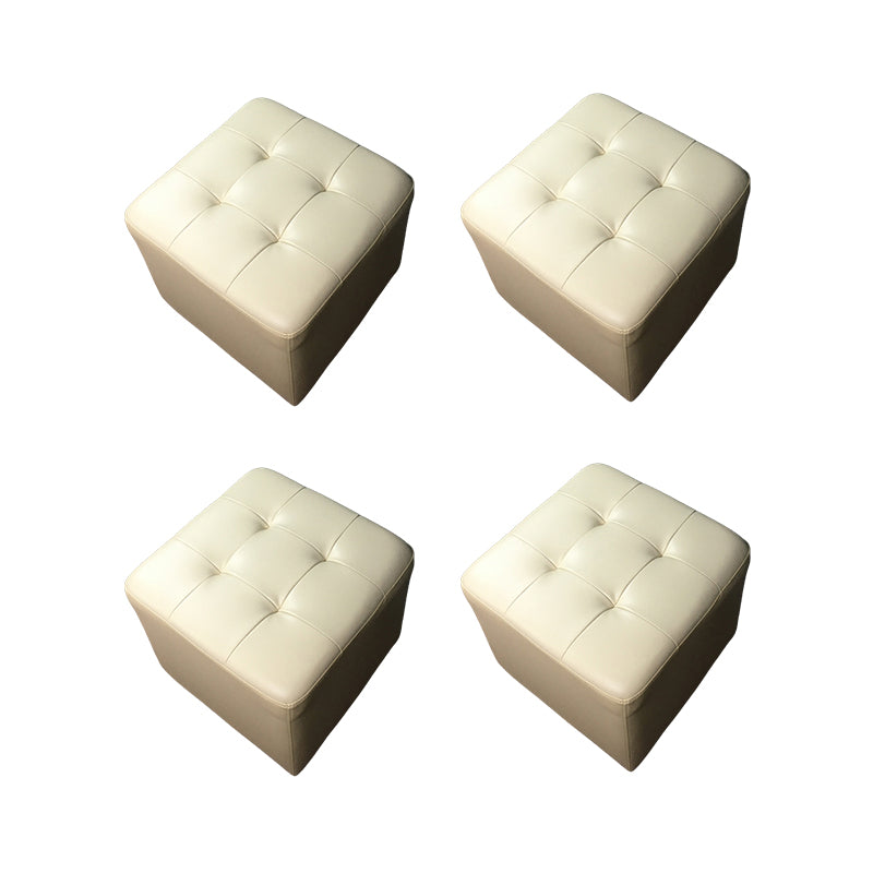 Mid-Century Modern Pouf Ottoman Genuine Leather Upholstered Tufted Square Ottoman