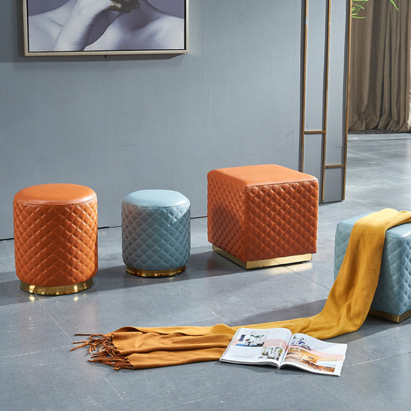 Glam Pouf Ottoman Faux Leather Upholstered Square Ottoman with Metal Legs