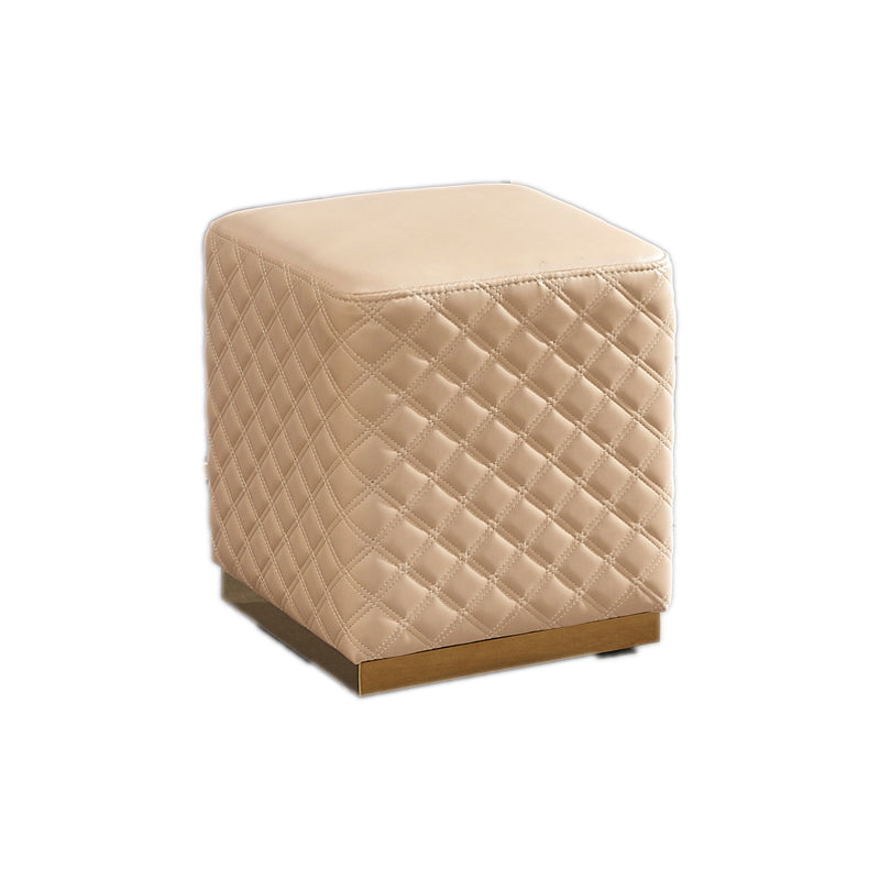 Glam Pouf Ottoman Faux Leather Upholstered Square Ottoman with Metal Legs
