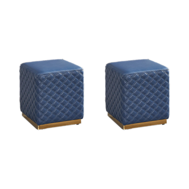Glam Pouf Ottoman Faux Leather Upholstered Square Ottoman with Metal Legs