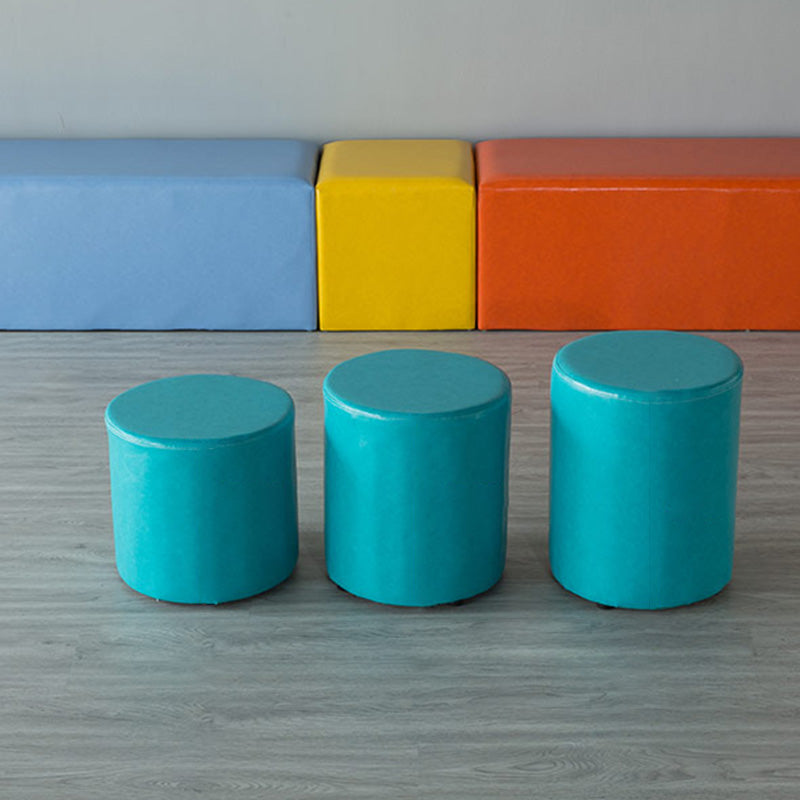 Modern Pouf Ottoman PU Leather Upholstered Solid Color Cylinder Shape Ottoman