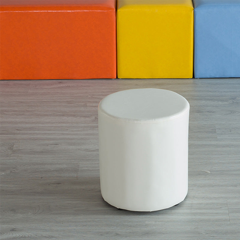 Modern Pouf Ottoman PU Leather Upholstered Solid Color Cylinder Shape Ottoman