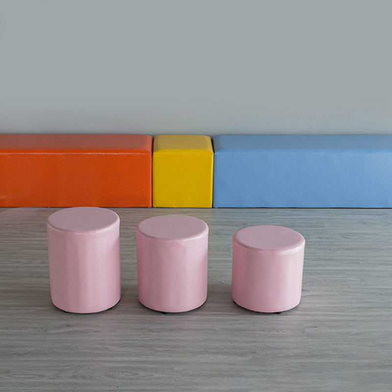 Modern Pouf Ottoman PU Leather Upholstered Solid Color Cylinder Shape Ottoman