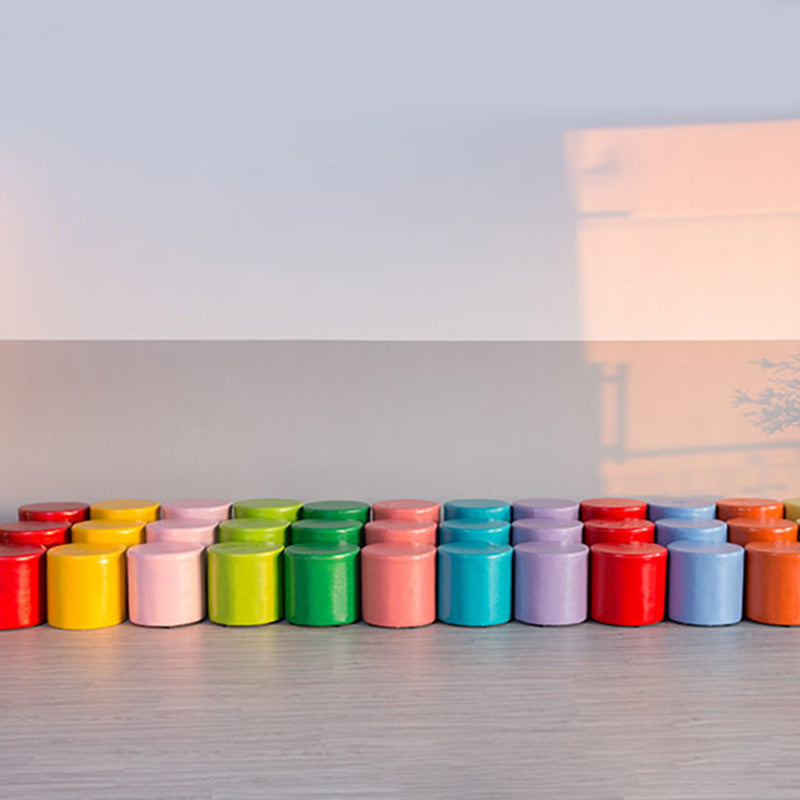 Modern Pouf Ottoman PU Leather Upholstered Solid Color Cylinder Shape Ottoman