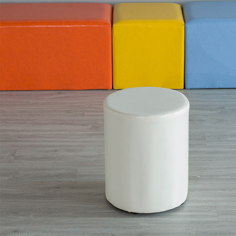 Modern Pouf Ottoman PU Leather Upholstered Solid Color Cylinder Shape Ottoman