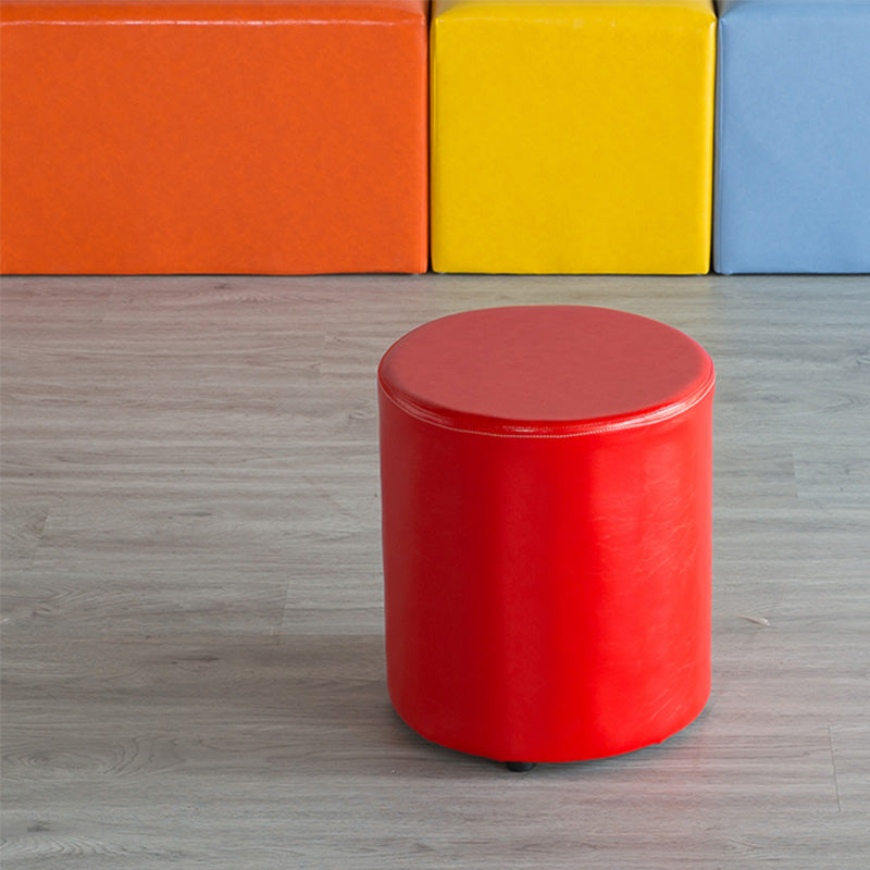 Modern Pouf Ottoman PU Leather Upholstered Solid Color Cylinder Shape Ottoman