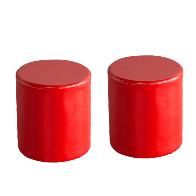 Modern Pouf Ottoman PU Leather Upholstered Solid Color Cylinder Shape Ottoman