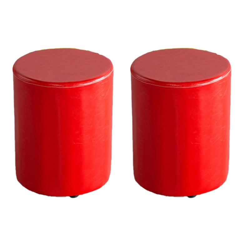 Modern Pouf Ottoman PU Leather Upholstered Solid Color Cylinder Shape Ottoman