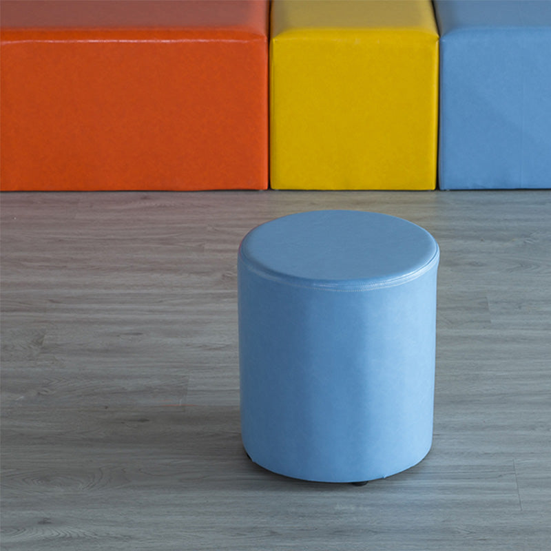 Modern Pouf Ottoman PU Leather Upholstered Solid Color Cylinder Shape Ottoman