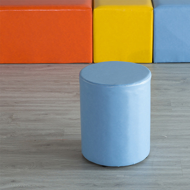 Modern Pouf Ottoman PU Leather Upholstered Solid Color Cylinder Shape Ottoman