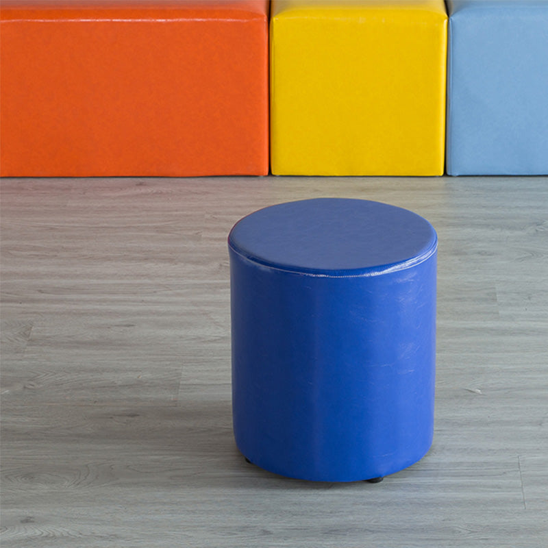 Modern Pouf Ottoman PU Leather Upholstered Solid Color Cylinder Shape Ottoman