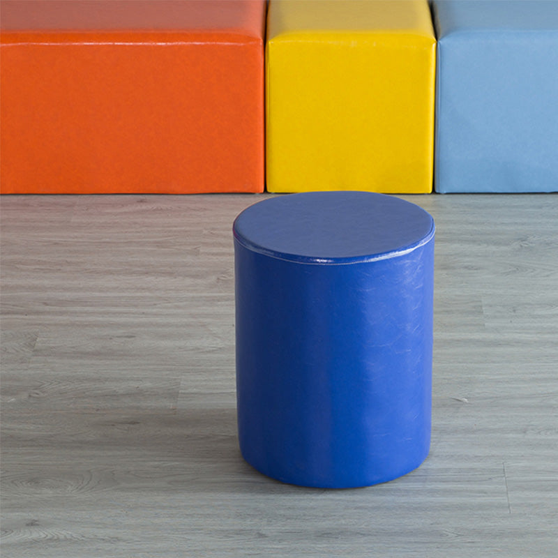 Modern Pouf Ottoman PU Leather Upholstered Solid Color Cylinder Shape Ottoman