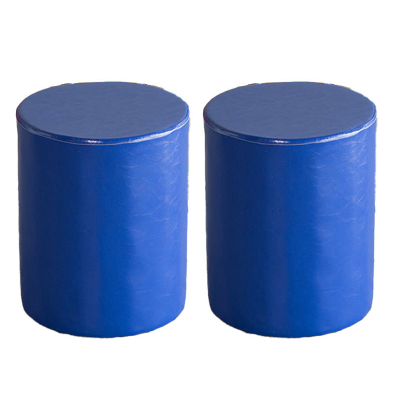 Modern Pouf Ottoman PU Leather Upholstered Solid Color Cylinder Shape Ottoman