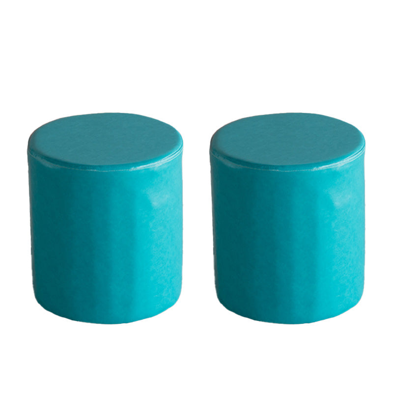 Modern Pouf Ottoman PU Leather Upholstered Solid Color Cylinder Shape Ottoman