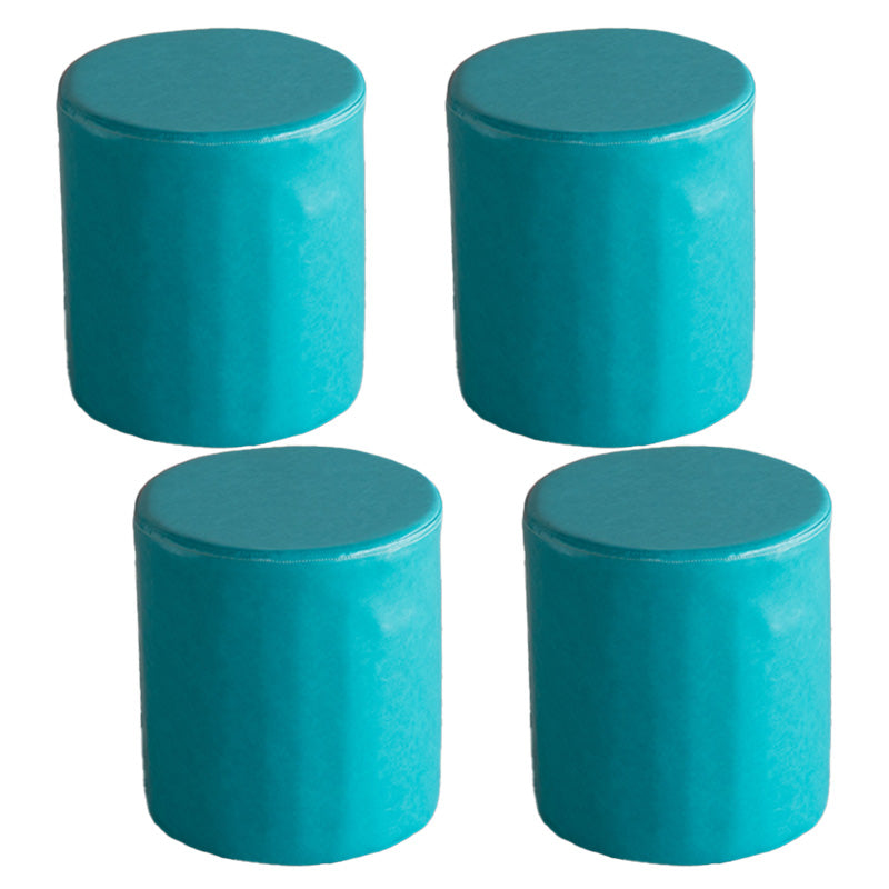 Modern Pouf Ottoman PU Leather Upholstered Solid Color Cylinder Shape Ottoman