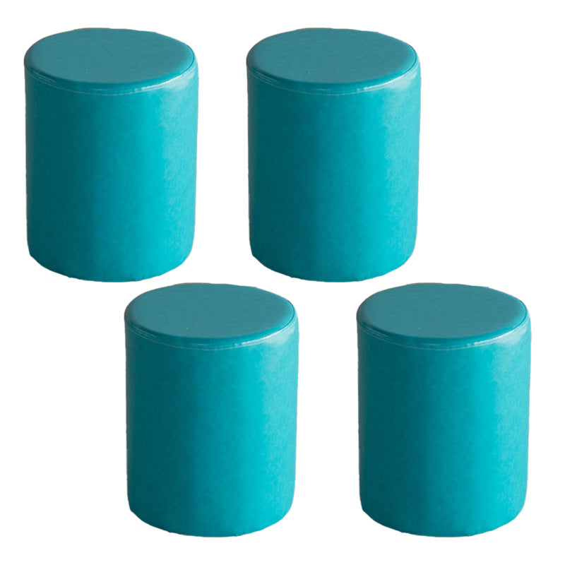 Modern Pouf Ottoman PU Leather Upholstered Solid Color Cylinder Shape Ottoman