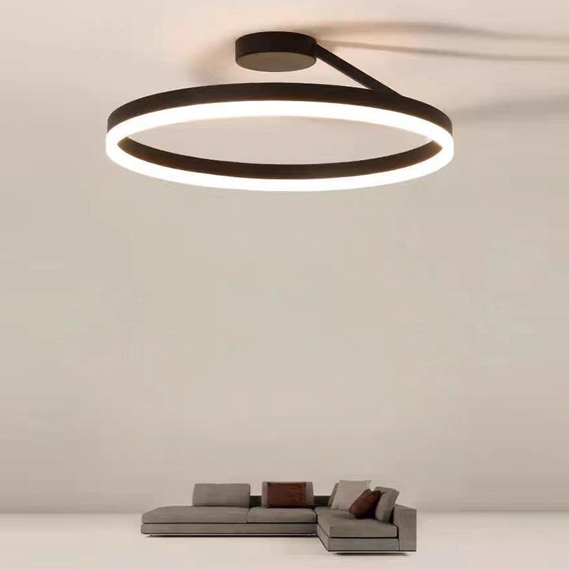 Metal Round Shape Flush Mount Light Modern-Style 1 Light Flush Ceiling Light in Black