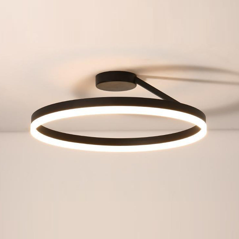 Metal Round Shape Flush Mount Light Modern-Style 1 Light Flush Ceiling Light in Black