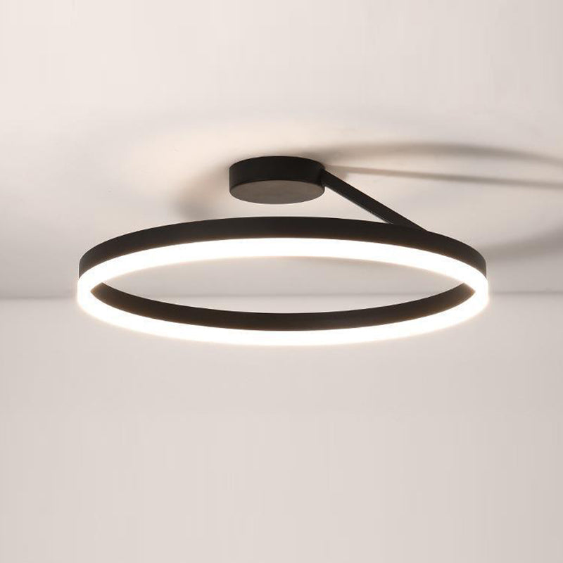 Metal Round Shape Flush Mount Light Modern-Style 1 Light Flush Ceiling Light in Black