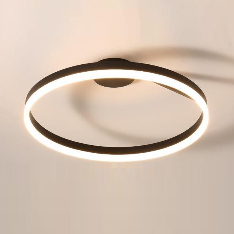 Metal Round Shape Flush Mount Light Modern-Style 1 Light Flush Ceiling Light in Black