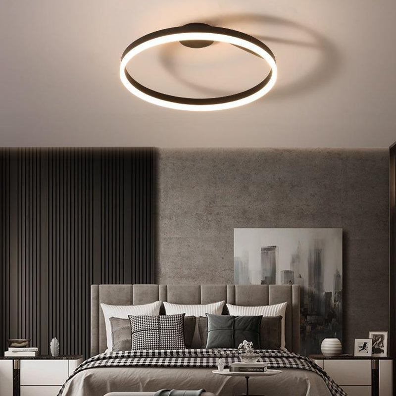 Metal Round Shape Flush Mount Light Modern-Style 1 Light Flush Ceiling Light in Black