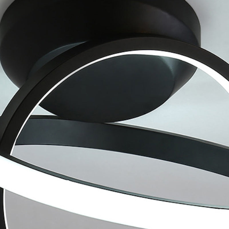 Round Shape Metal Flush Mount Light Modern Style 2 Lights Flush Ceiling Light in Black