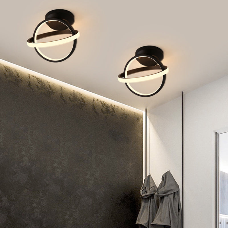 Round Shape Metal Flush Mount Light Modern Style 2 Lights Flush Ceiling Light in Black