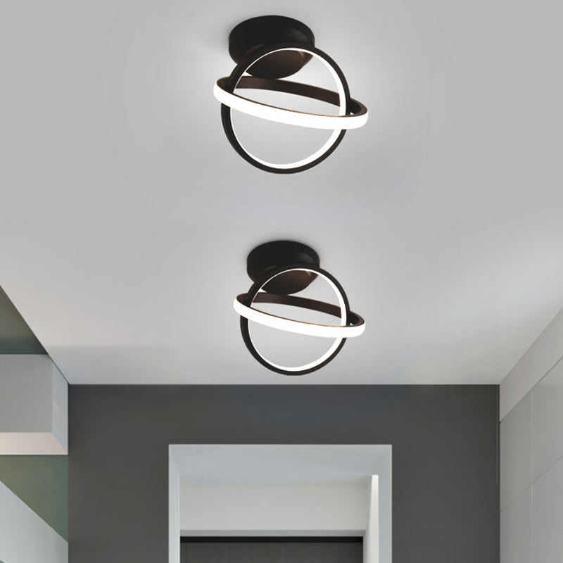 Round Shape Metal Flush Mount Light Modern Style 2 Lights Flush Ceiling Light in Black