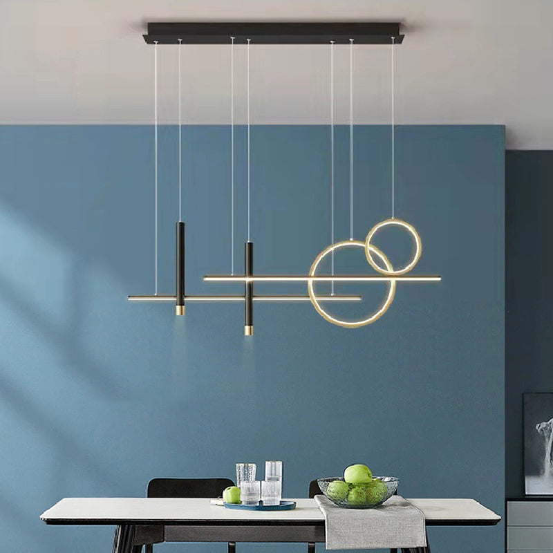 6-Light Contemporary Black/Golden Island Lighting LED Ceiling Light for Kitchen