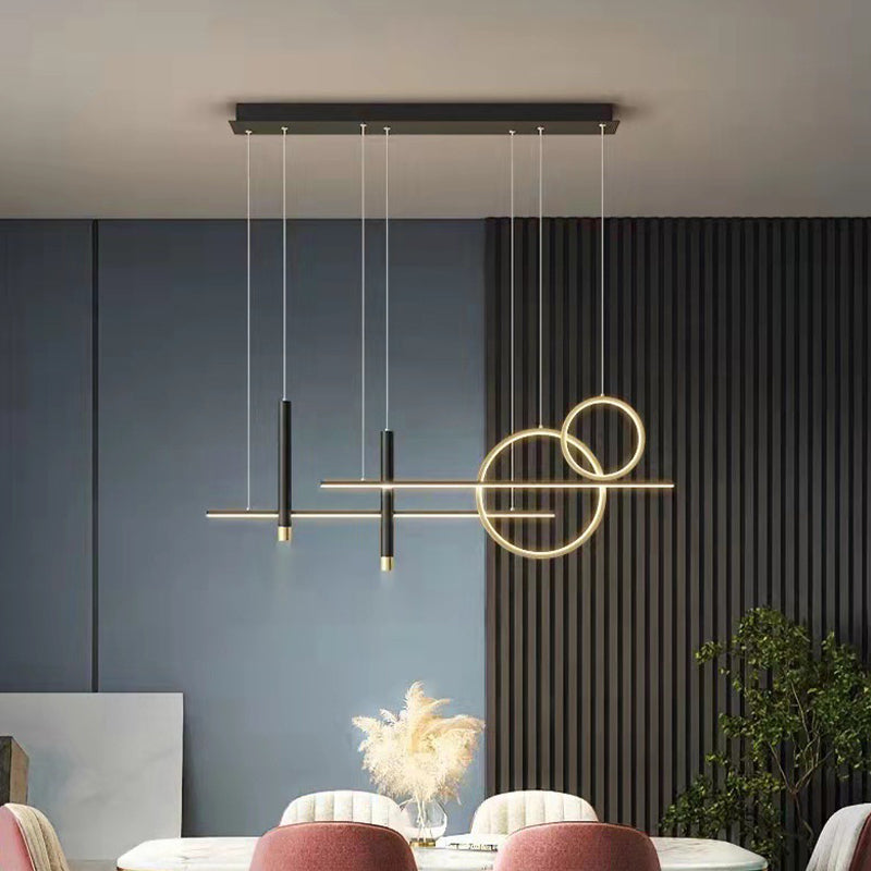 6-Light Contemporary Black/Golden Island Lighting LED Ceiling Light for Kitchen