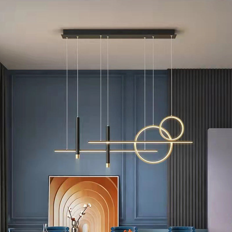 6-Light Contemporary Black/Golden Island Lighting LED Ceiling Light for Kitchen