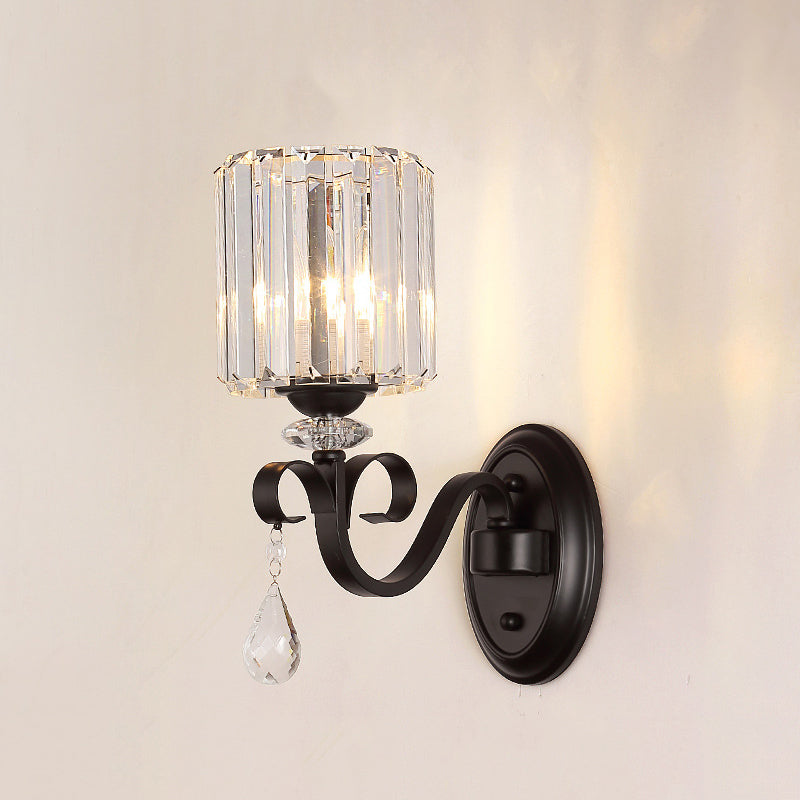Crystal Geometric Shape Wall Light Modern Style 1/2 Light Wall Light Sconce in Black