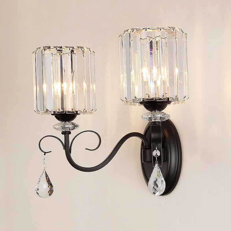 Crystal Geometric Shape Wall Light Modern Style 1/2 Light Wall Light Sconce in Black