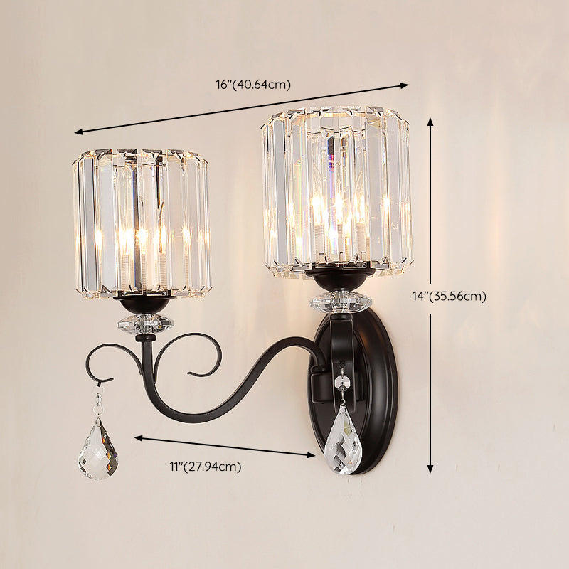 Crystal Geometric Shape Wall Light Modern Style 1/2 Light Wall Light Sconce in Black