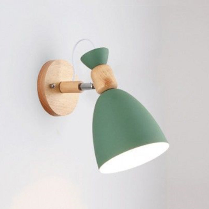 Modern Style Metallic Shade Wall Light Wooden Wall Light Sconce for Kids' Room
