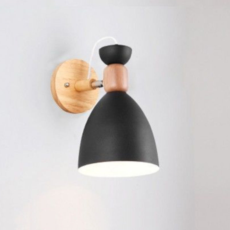 Modern Style Metallic Shade Wall Light Wooden Wall Light Sconce for Kids' Room