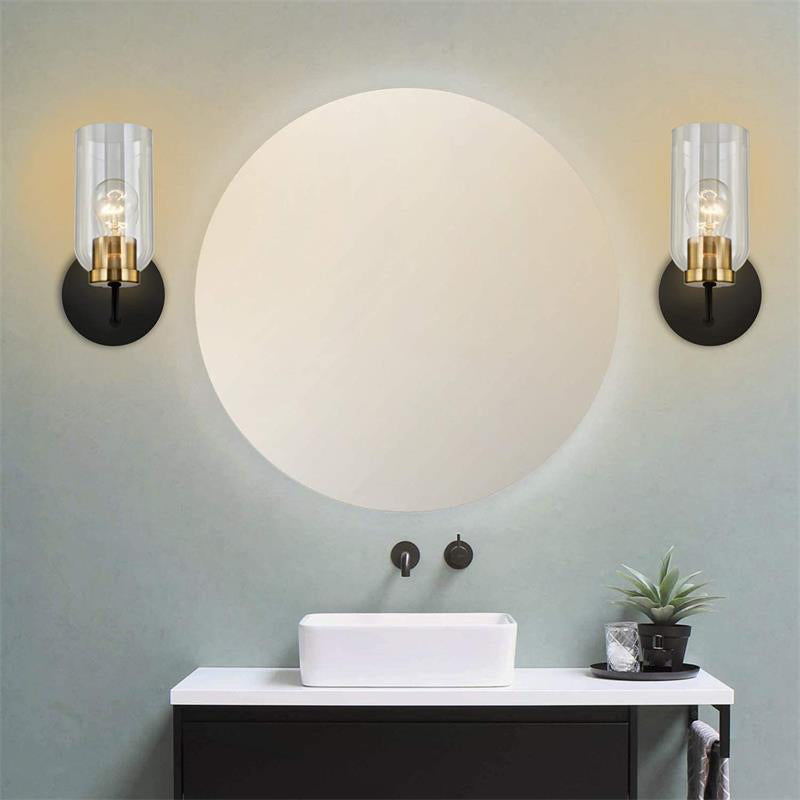 Cylinder Shade 1 / 2 - Light Bathroom Vanity Lighting in Black and Gold Bath Sconce