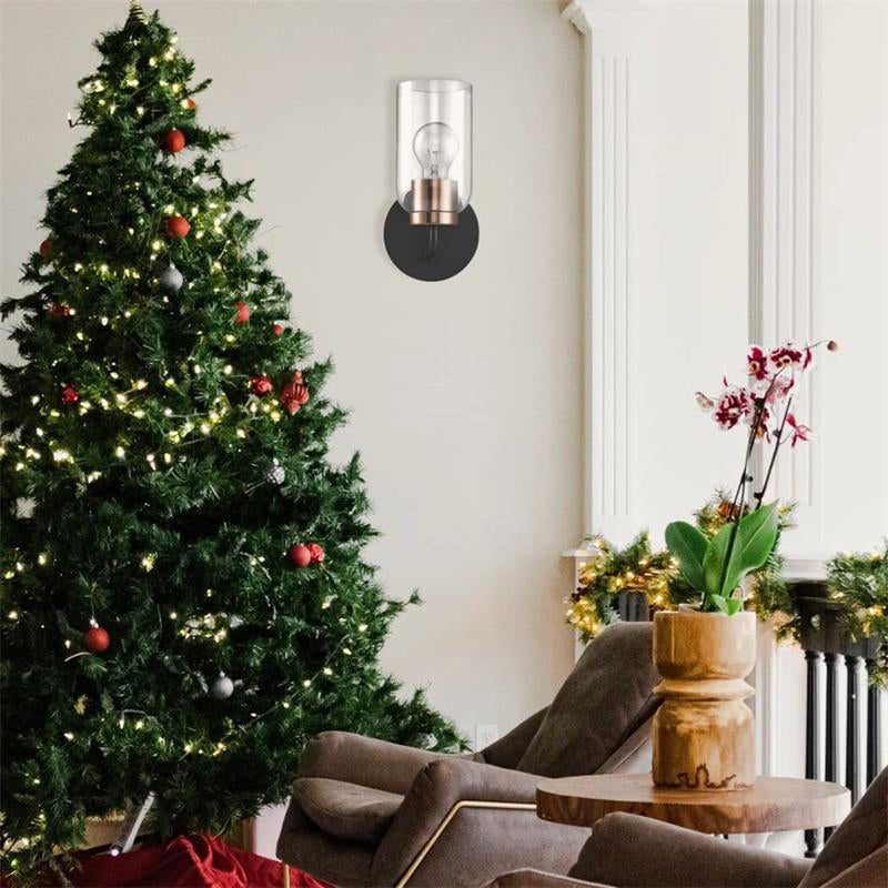 Cylinder Shade 1 / 2 - Light Bathroom Vanity Lighting in Black and Gold Bath Sconce