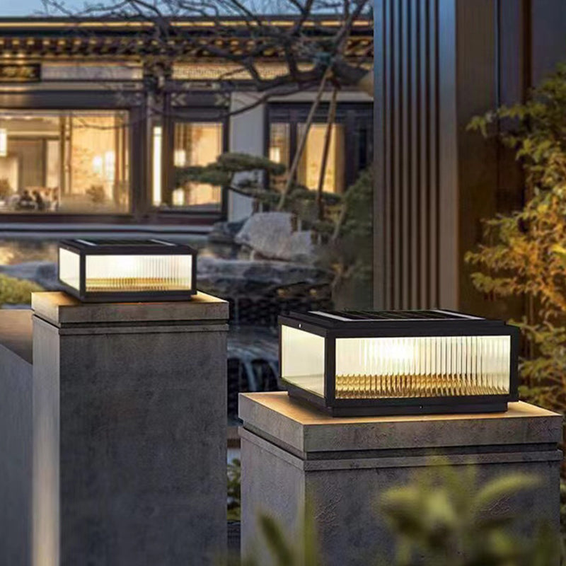 Modern Simple LED Pillar Lamp Glass Shade Solar Light for Backyard