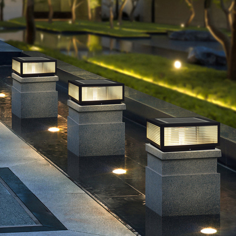 Modern Simple LED Pillar Lamp Glass Shade Solar Light for Backyard